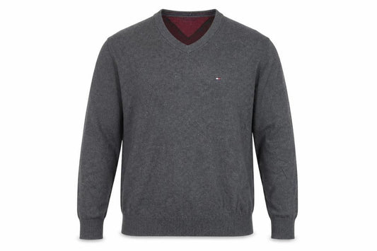 Tommy Hilfiger Men's Grey V-Neck Cotton Jumper Size M