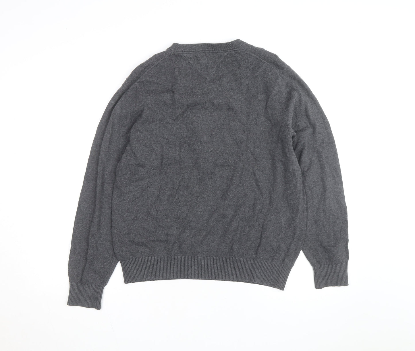 Tommy Hilfiger Men's Grey V-Neck Cotton Jumper Size M