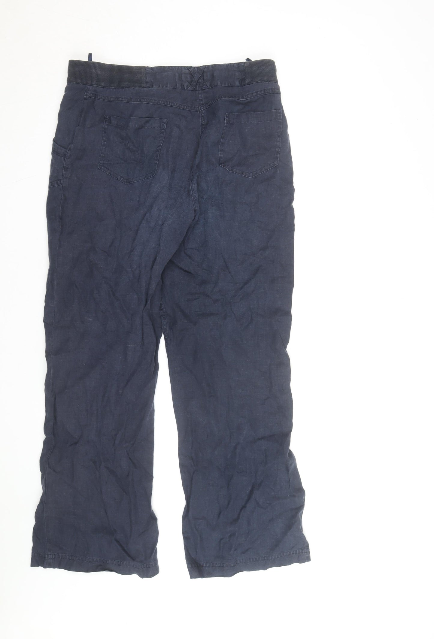 Per Una Women’s Blue Linen Cargo Trousers Size 12 Regular Fit