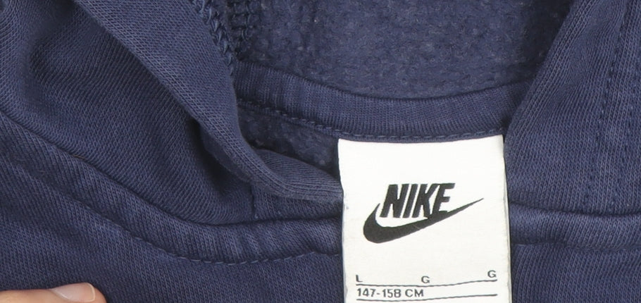 Nike Boys Navy Blue Full Zip Hoodie - Size L (147-158 cm) Cotton Blend