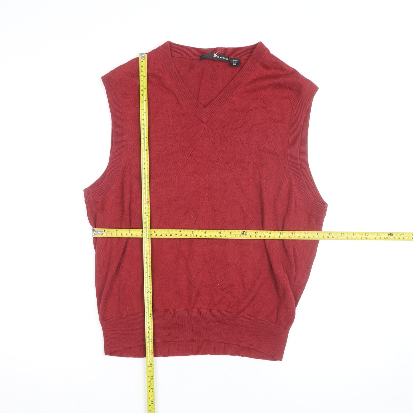 Greg Norman Men's Red Cotton Blend V-Neck Golf Vest S