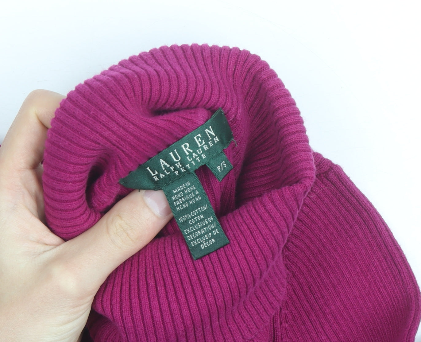 Ralph Lauren Women’s Pink Roll Neck Cotton Petite Jumper Size S