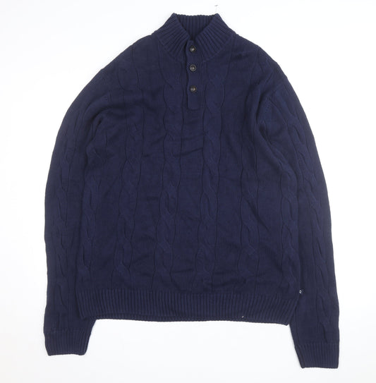 Chaps Men's Blue Cotton Cable-Knit Henley Jumper 2XL