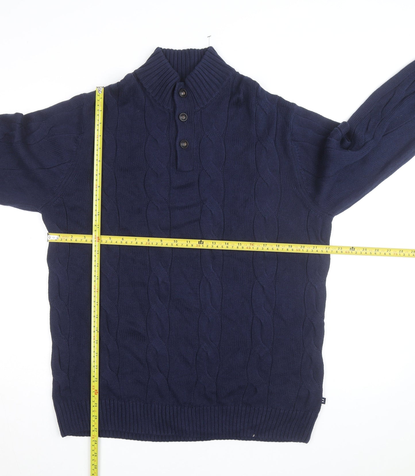 Chaps Men's Blue Cotton Cable-Knit Henley Jumper 2XL