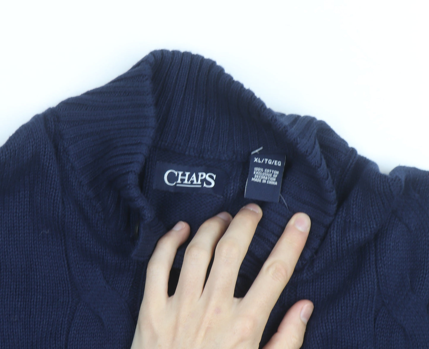 Chaps Men's Blue Cotton Cable-Knit Henley Jumper 2XL