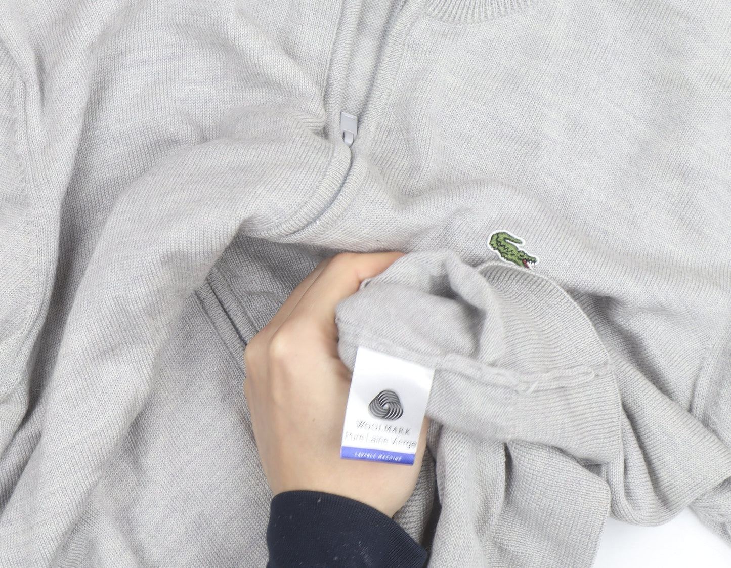 Lacoste Men’s Grey Wool Full Zip Jumper L High Neck Classic Knit