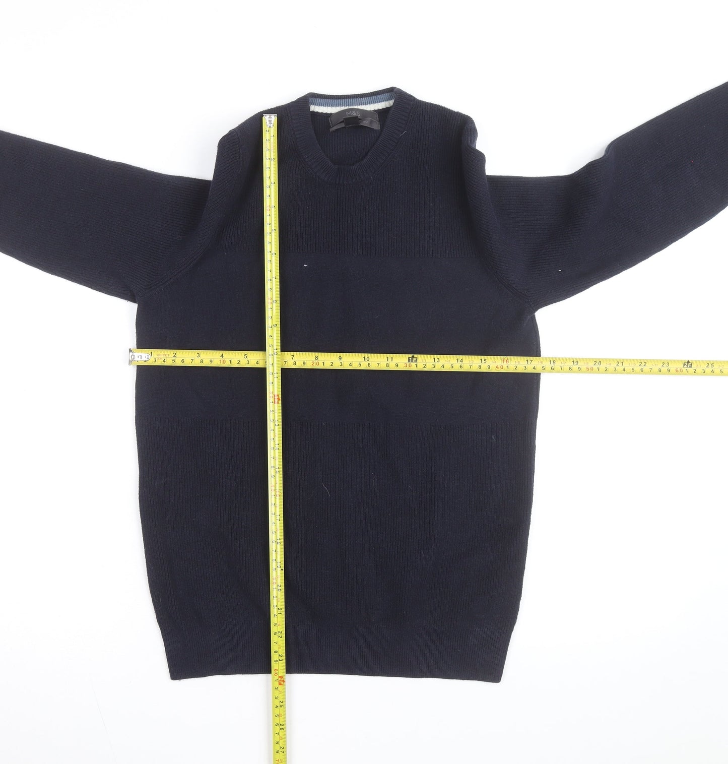 Marks and Spencer Men's Blue Cotton Blend Crew Neck Jumper Size S
