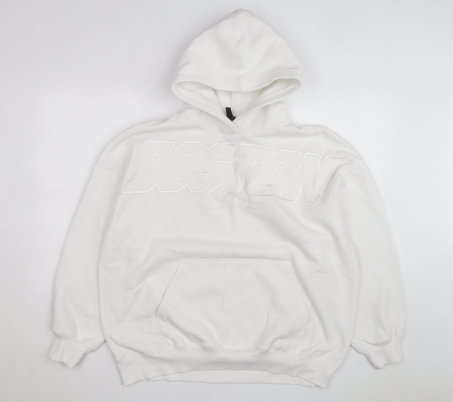 H&M Divided Men's White Boston Pullover Hoodie Size M