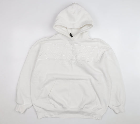 H&M Divided Men's White Boston Pullover Hoodie Size M