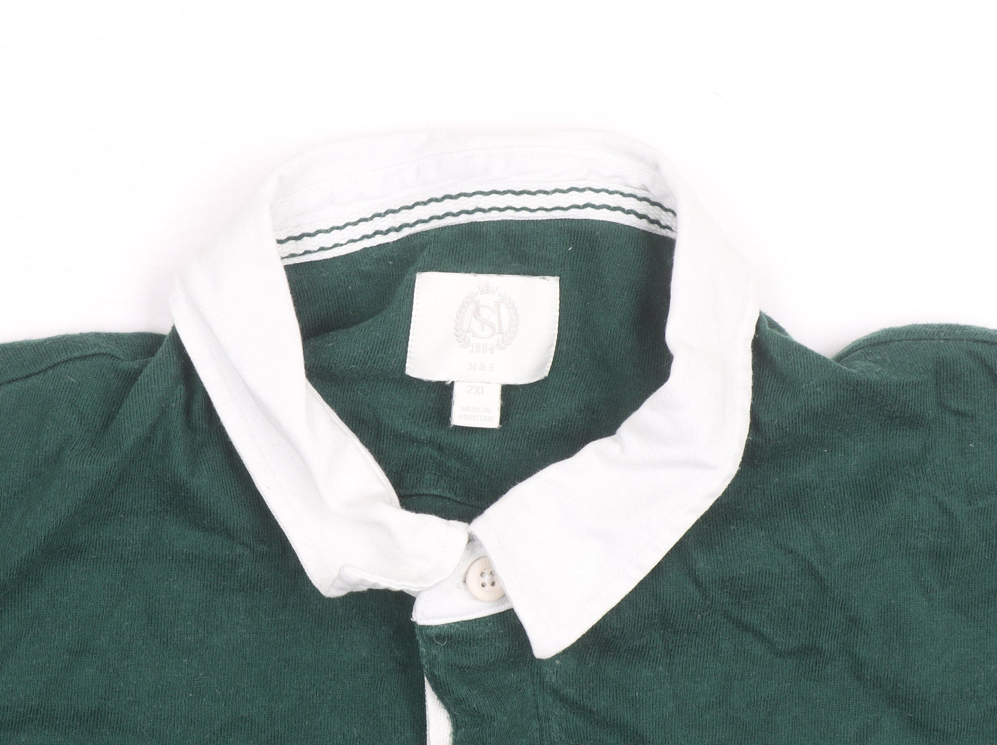 Marks and Spencer Mens Green Striped Rugby Shirt 2XL Long Sleeve Cotton