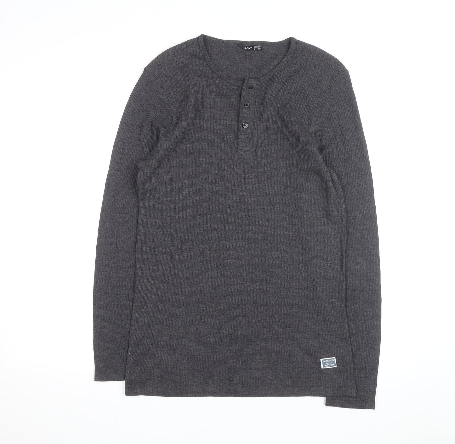 Livergy Men Grey Waffle-Knit Henley Jumper Size L