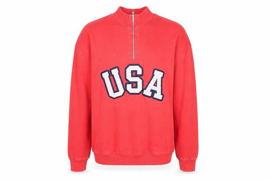 Zara Men Red 1/2 Zip USA Logo Sweatshirt Size L