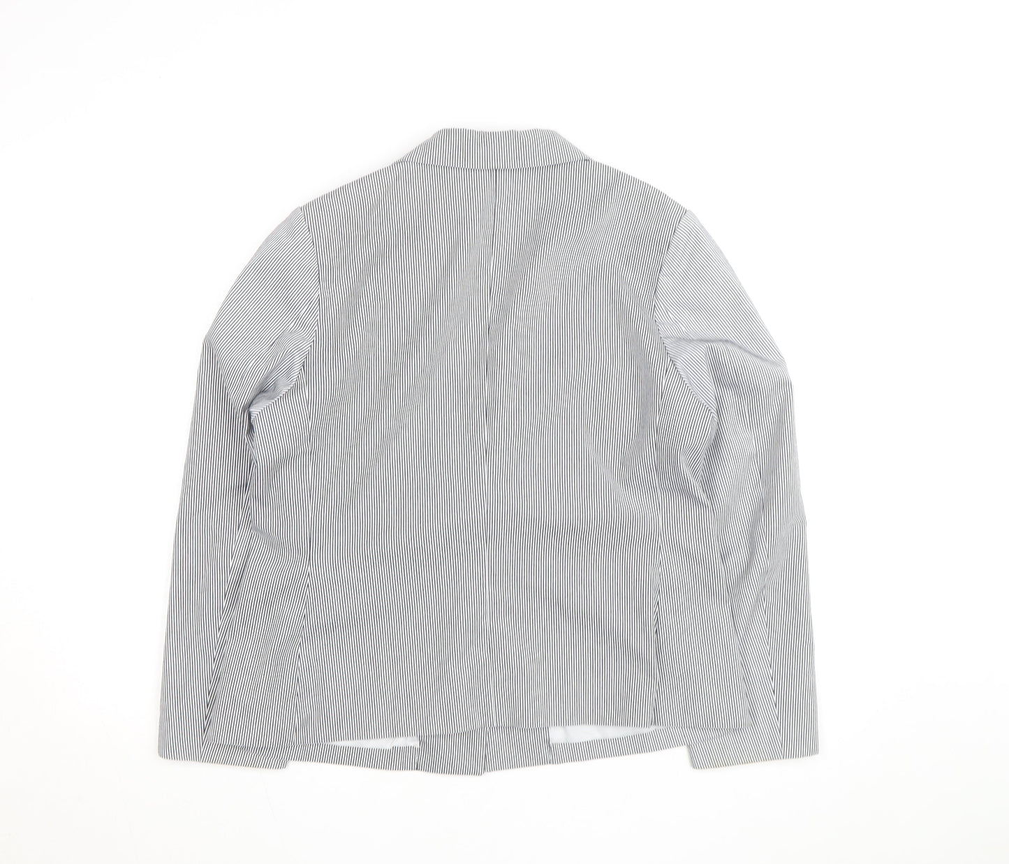 PANAN Women's Grey Striped Cotton Blend Single-Breasted Blazer Size 14