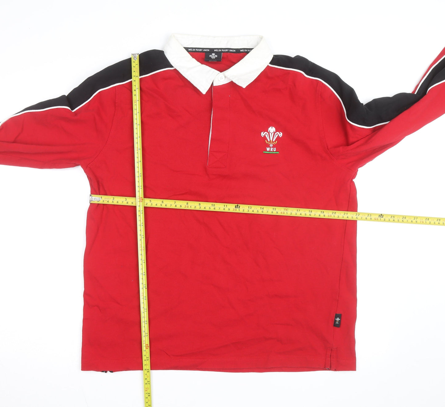 Welsh Rugby Union Men's Red Long Sleeve Cotton Rugby Shirt L