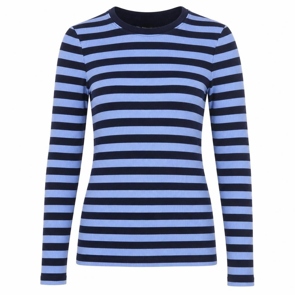 Marks & Spencer Women's Blue Striped Jumper Size 8 Long Sleeve Cotton