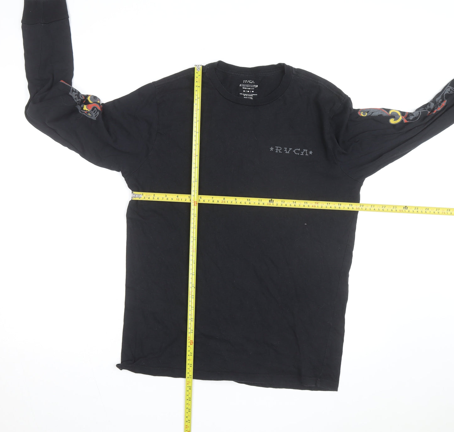 RVCA Men's Black Long Sleeve Graphic Cotton Top M Regular Fit