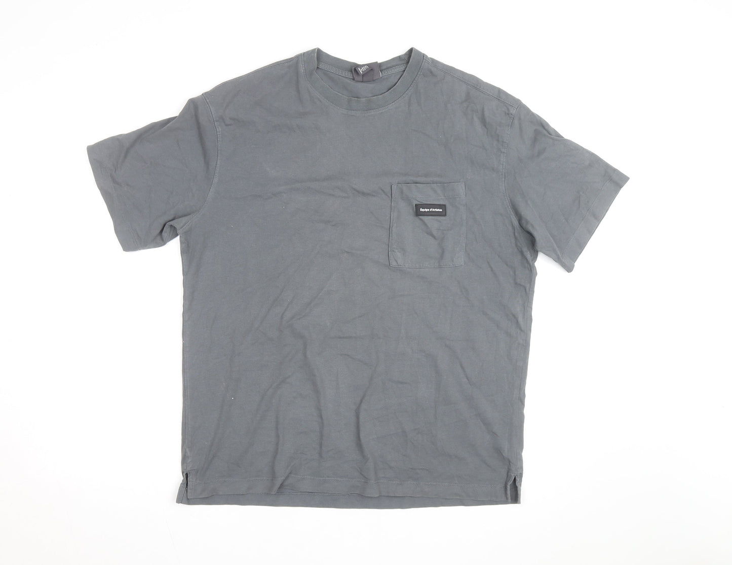 H&M Men's Grey Relaxed Fit Crew Neck Short Sleeve Cotton T-Shirt L