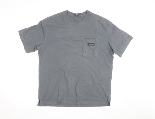 H&M Men's Grey Relaxed Fit Crew Neck Short Sleeve Cotton T-Shirt L