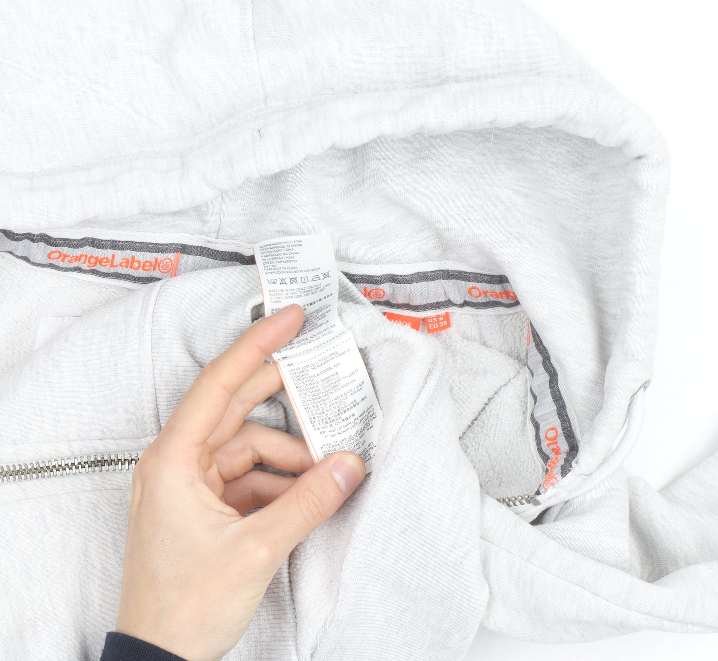 Superdry Womens Light Grey Full Zip Hoodie Size 10 Orange Label