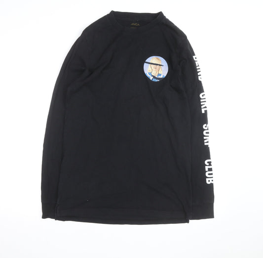 RVCA Men’s Black Long Sleeve Graphic Art Cotton T-Shirt Medium