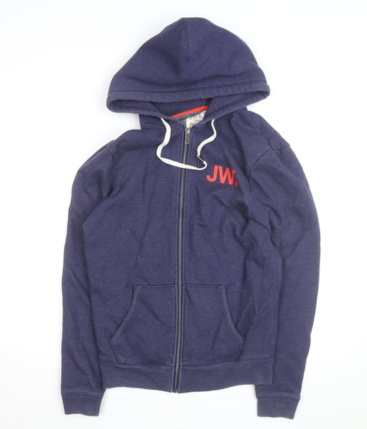 Jack Wills Men Blue Full Zip Hoodie M Logo Fleece Sweatshirt