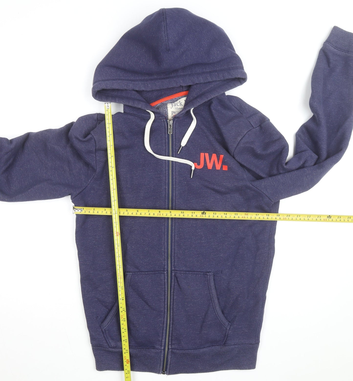Jack Wills Men Blue Full Zip Hoodie M Logo Fleece Sweatshirt