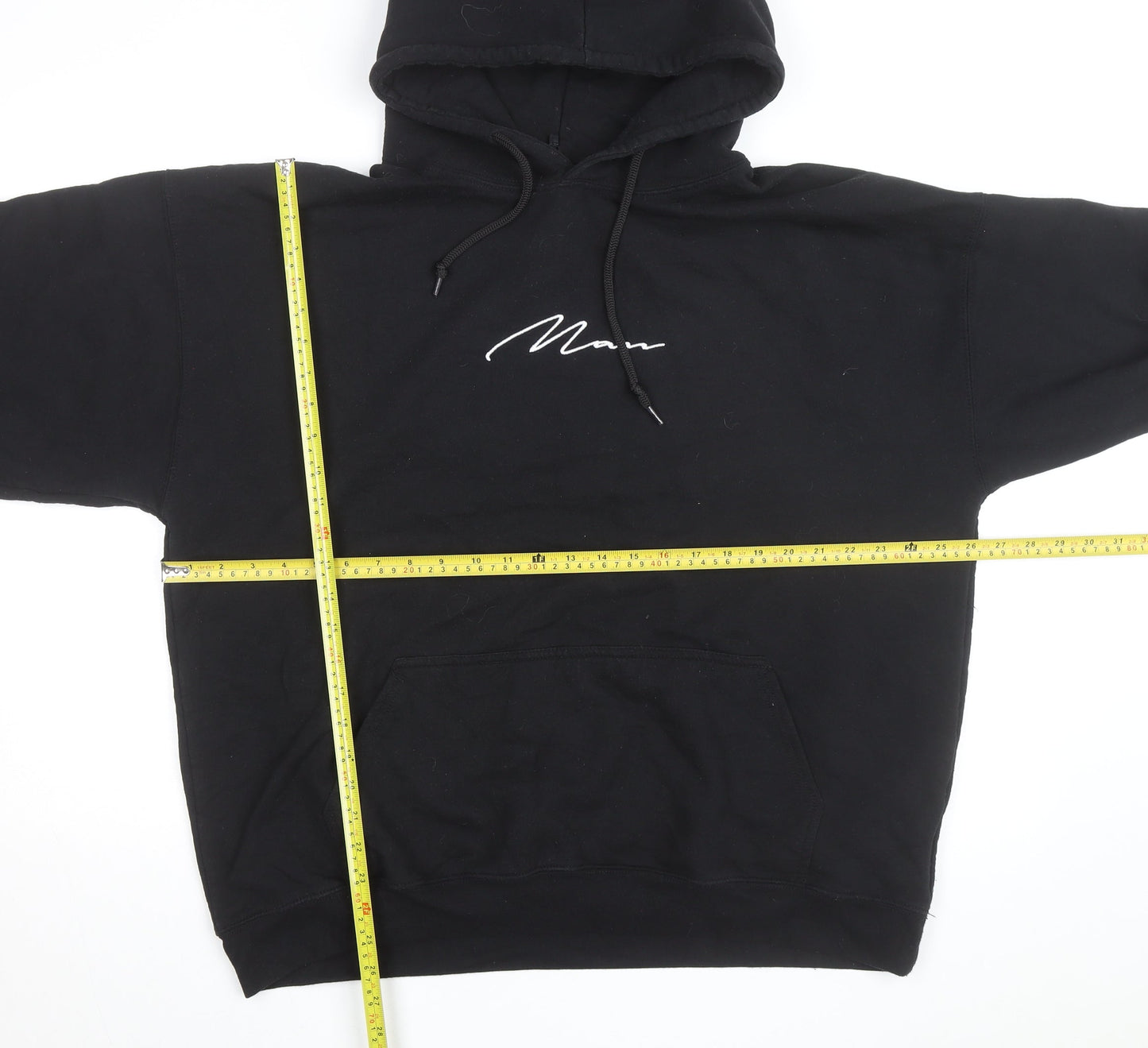 BoohooMAN Men's Black L Pullover Hoodie with Logo Design