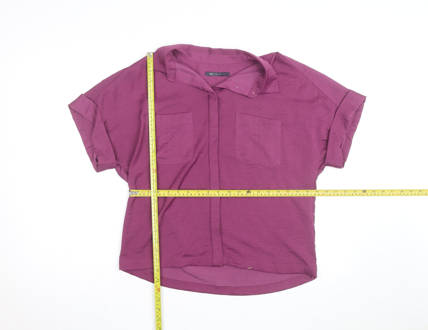 Marks and Spencer Women’s Purple Short Sleeve Collared Blouse Size 10