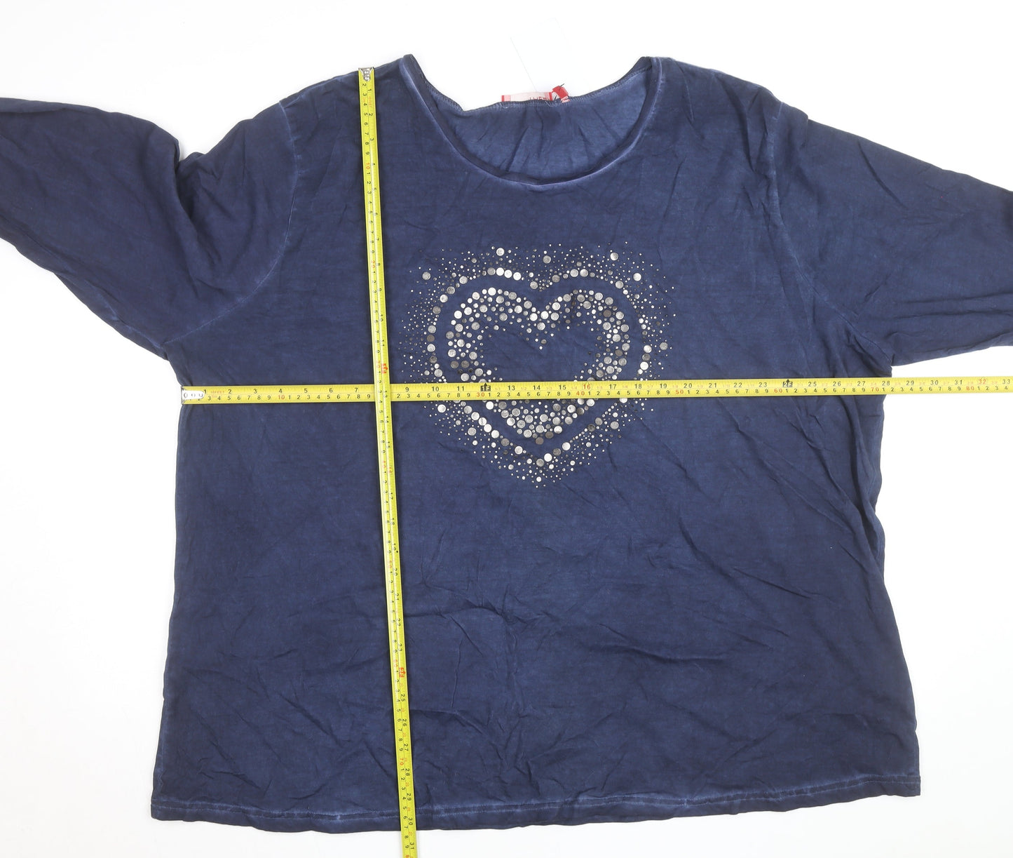 THEA Womens Blue Cotton Long Sleeve Rhinestone Heart T-Shirt Size 30
