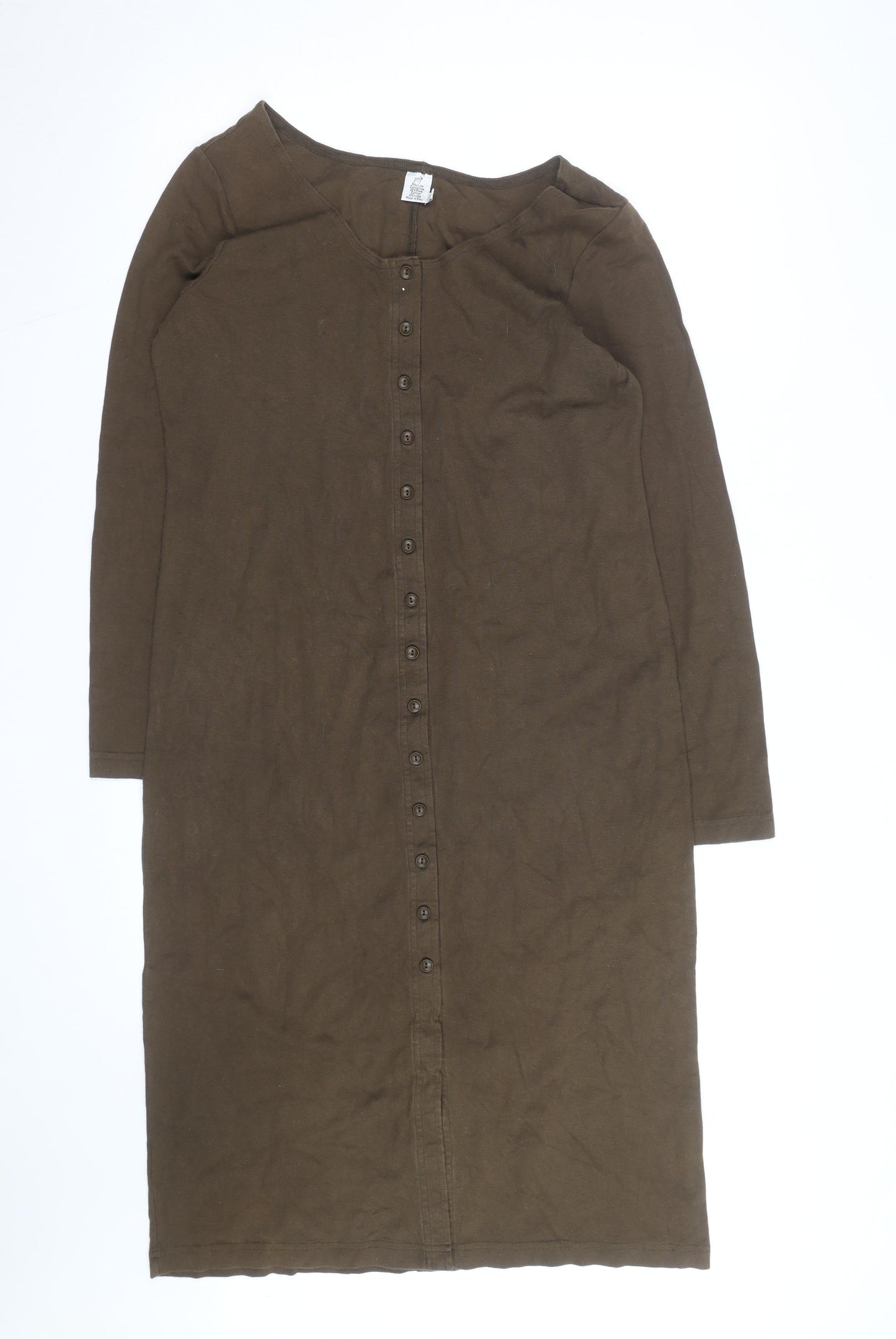 Peruvian Connection Women Brown L Shift Jersey Cotton Button Dress