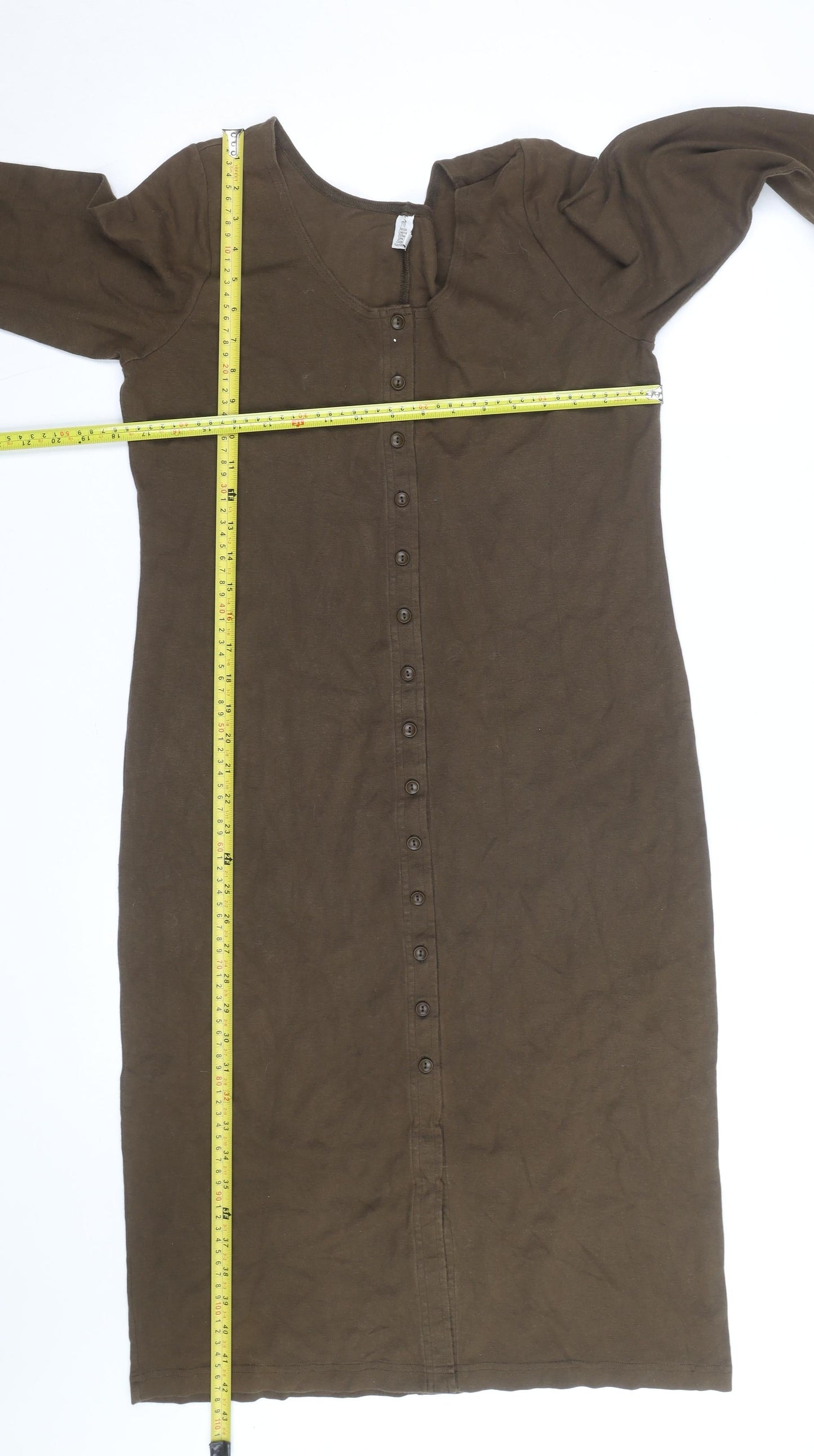 Peruvian Connection Women Brown L Shift Jersey Cotton Button Dress