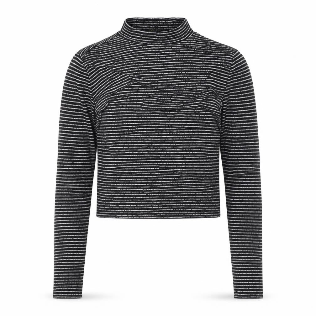 Forever 21 Womens Black Striped Mock Neck Long Sleeve Pullover Jumper Size S