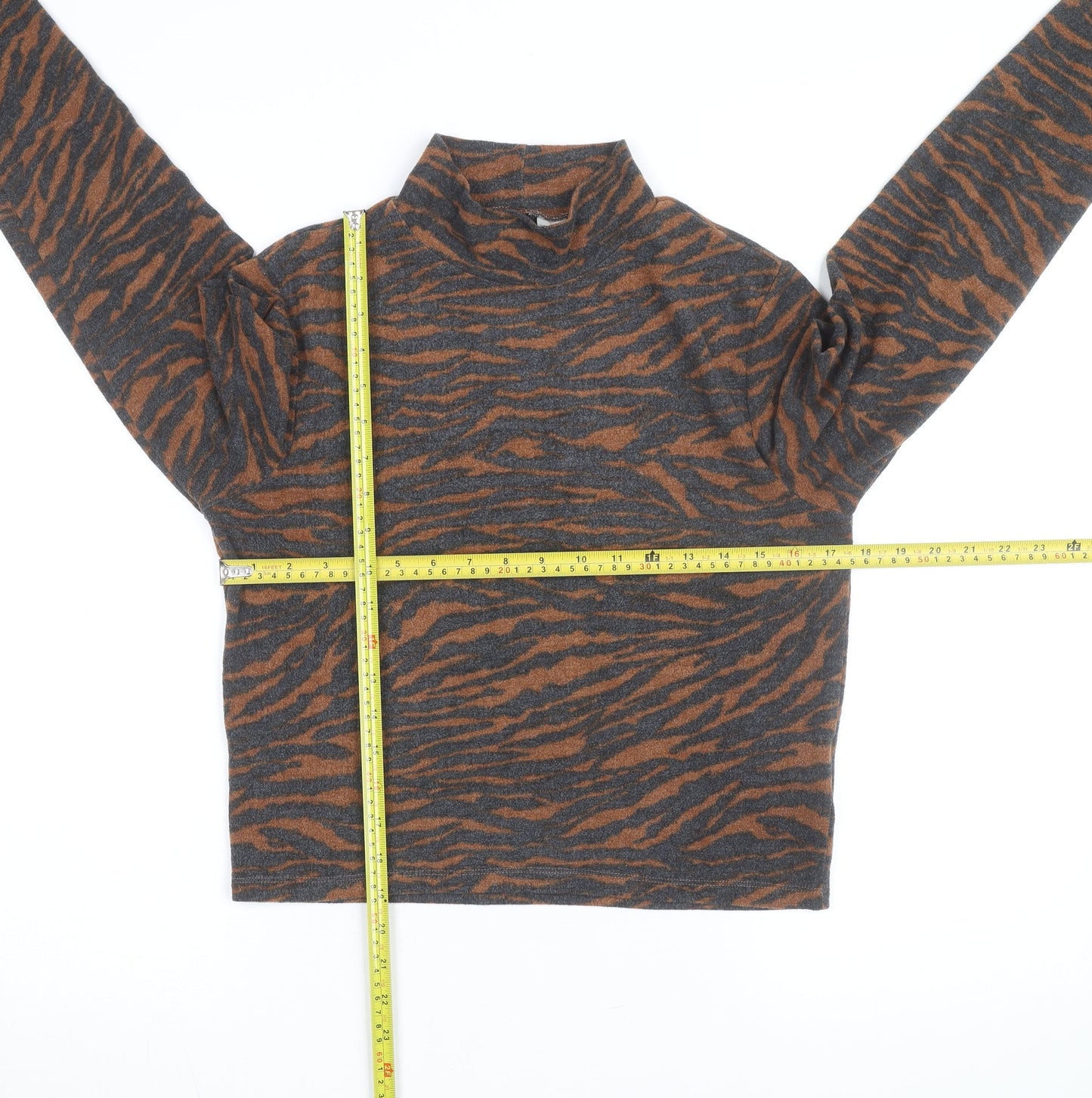 H&M Divided Women's Brown & Grey Animal Print Mock Neck Jumper Size L