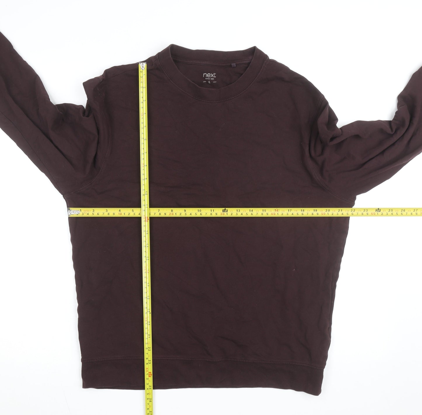 Next Men's Brown Cotton Long Sleeve Crew Neck Casual Top L