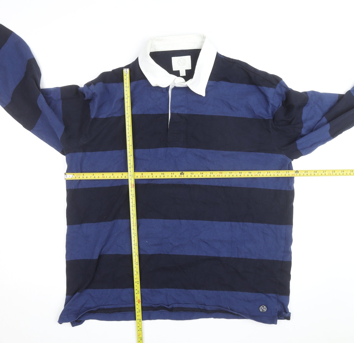 Marks and Spencer Men's Blue Striped Long Sleeve Rugby Shirt XL