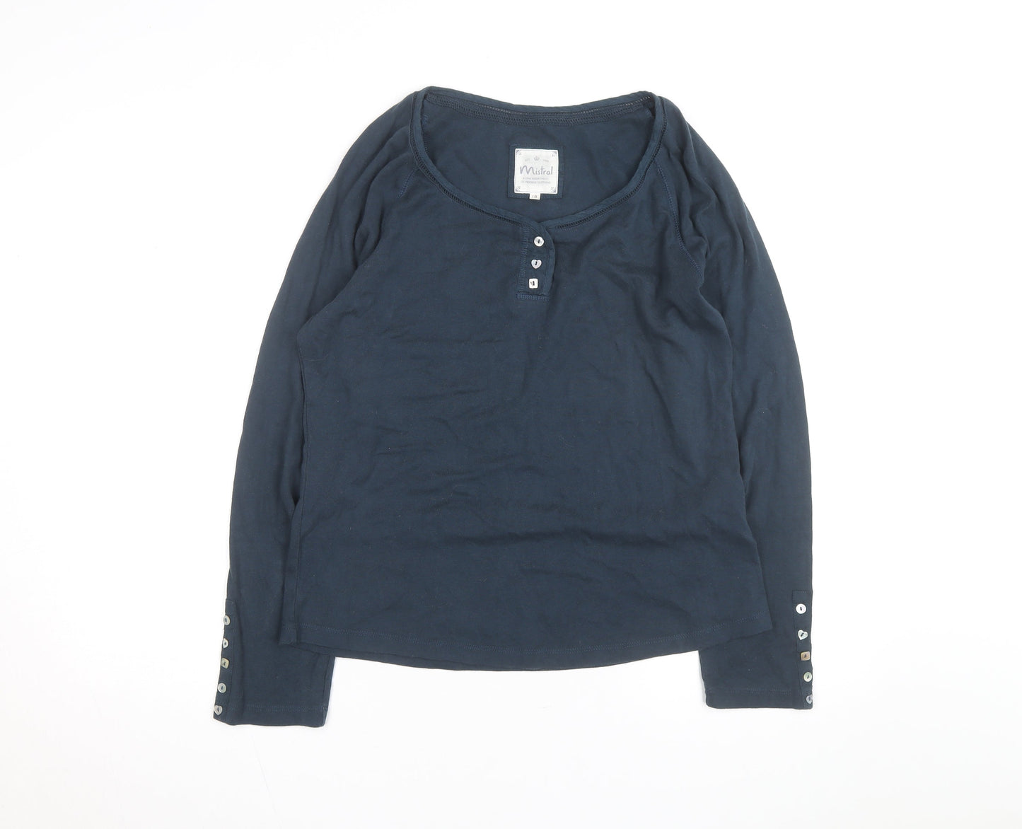 Mistral Women’s Blue Long Sleeve Henley Cotton Top Size 18