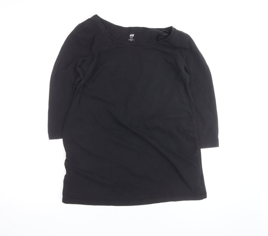 H&M Mama Black 3/4 Sleeve Maternity Scoop Neck Cotton Top L