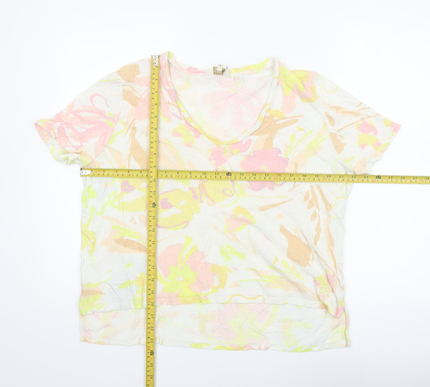 Ted Baker Women’s Multicoloured Floral Linen Blend V-Neck T-Shirt Size 14