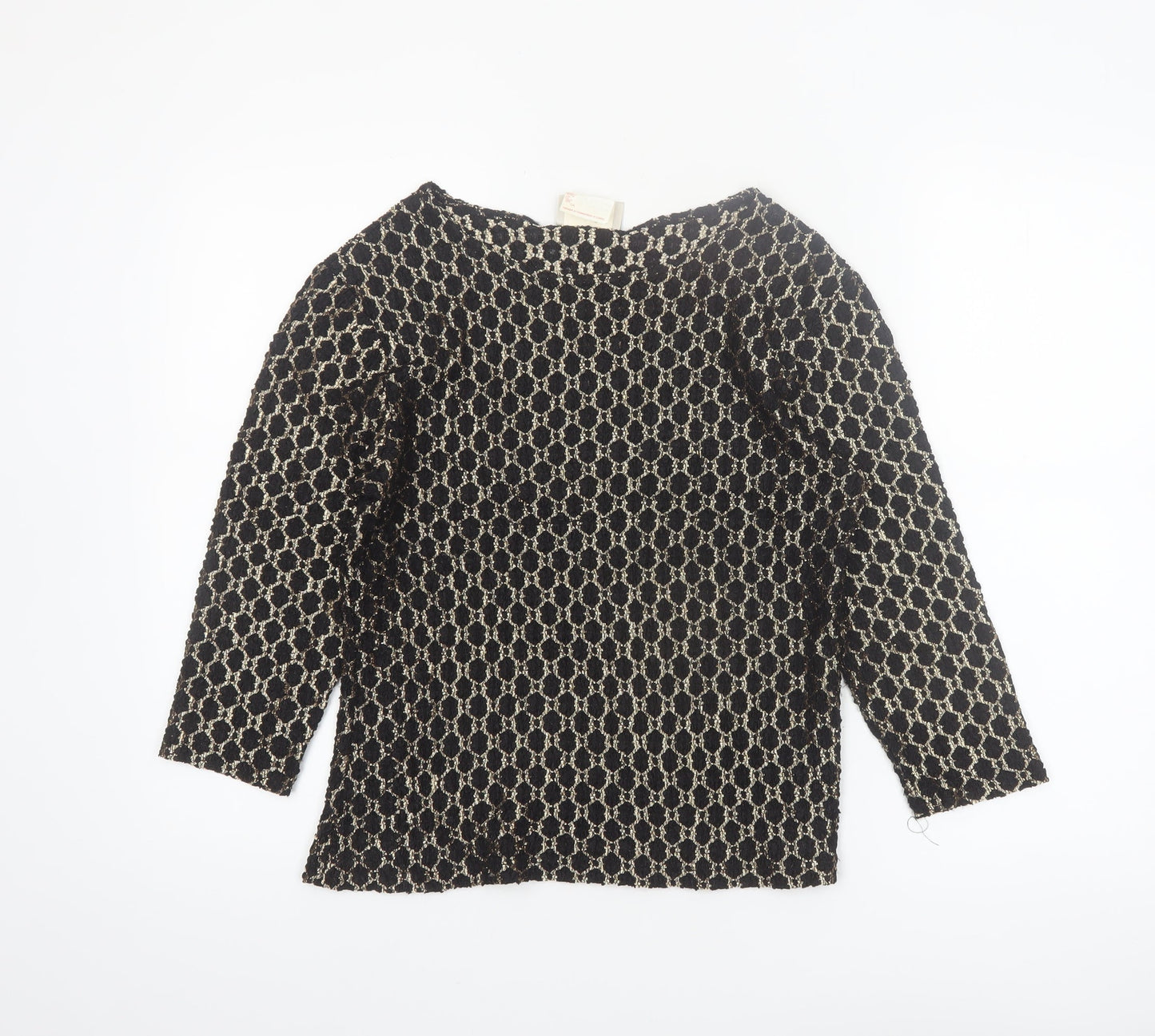 Gloria Vanderbilt Women's Black Geometric Lace 3/4 Sleeve Nylon Blouse M