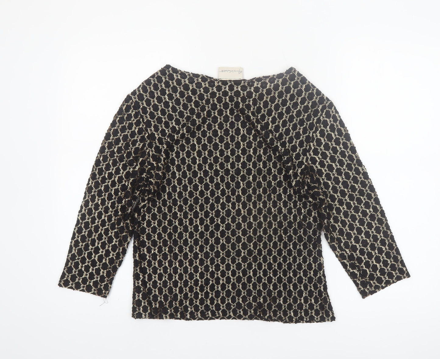Gloria Vanderbilt Women's Black Geometric Lace 3/4 Sleeve Nylon Blouse M
