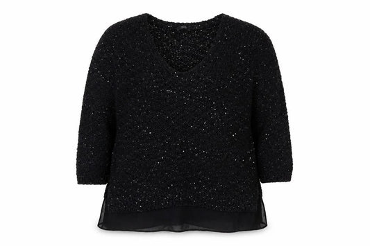 F&F Women’s Black Sequin Knit V-Neck Pullover Jumper Size 16
