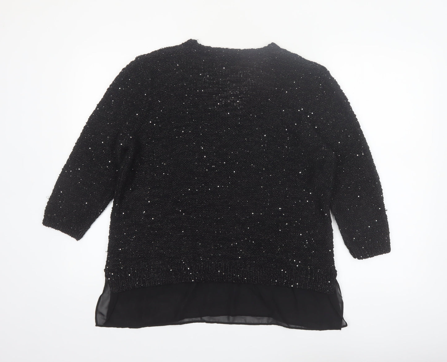 F&F Women’s Black Sequin Knit V-Neck Pullover Jumper Size 16