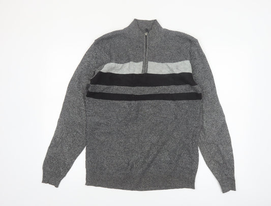 MUST Men's Grey 1/4 Zip Knit Jumper L/XL Classic Casual Pullover