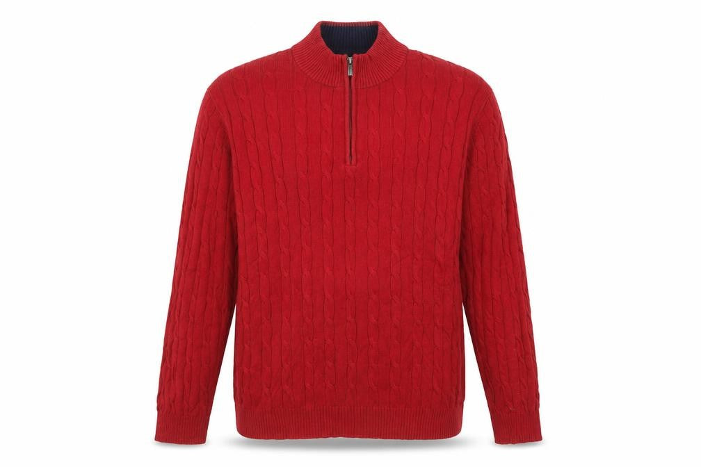 Club Room Men's Red XL Cable-Knit Half Zip Cotton Jumper