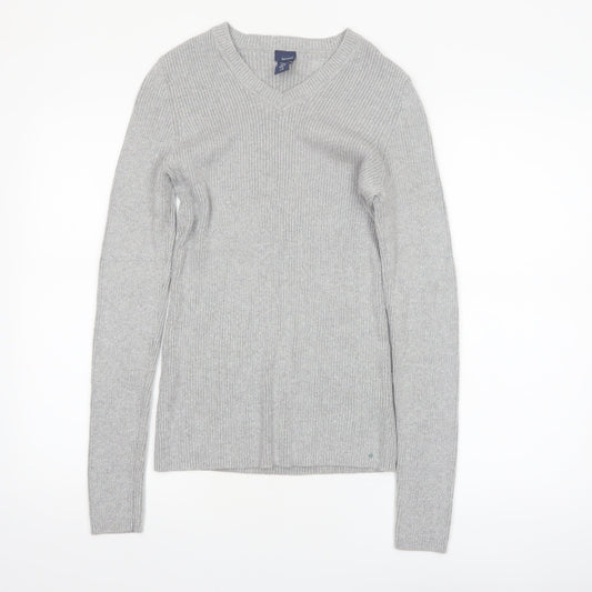 Basic Editions Womens Grey V-Neck Knit Pullover Jumper Size L