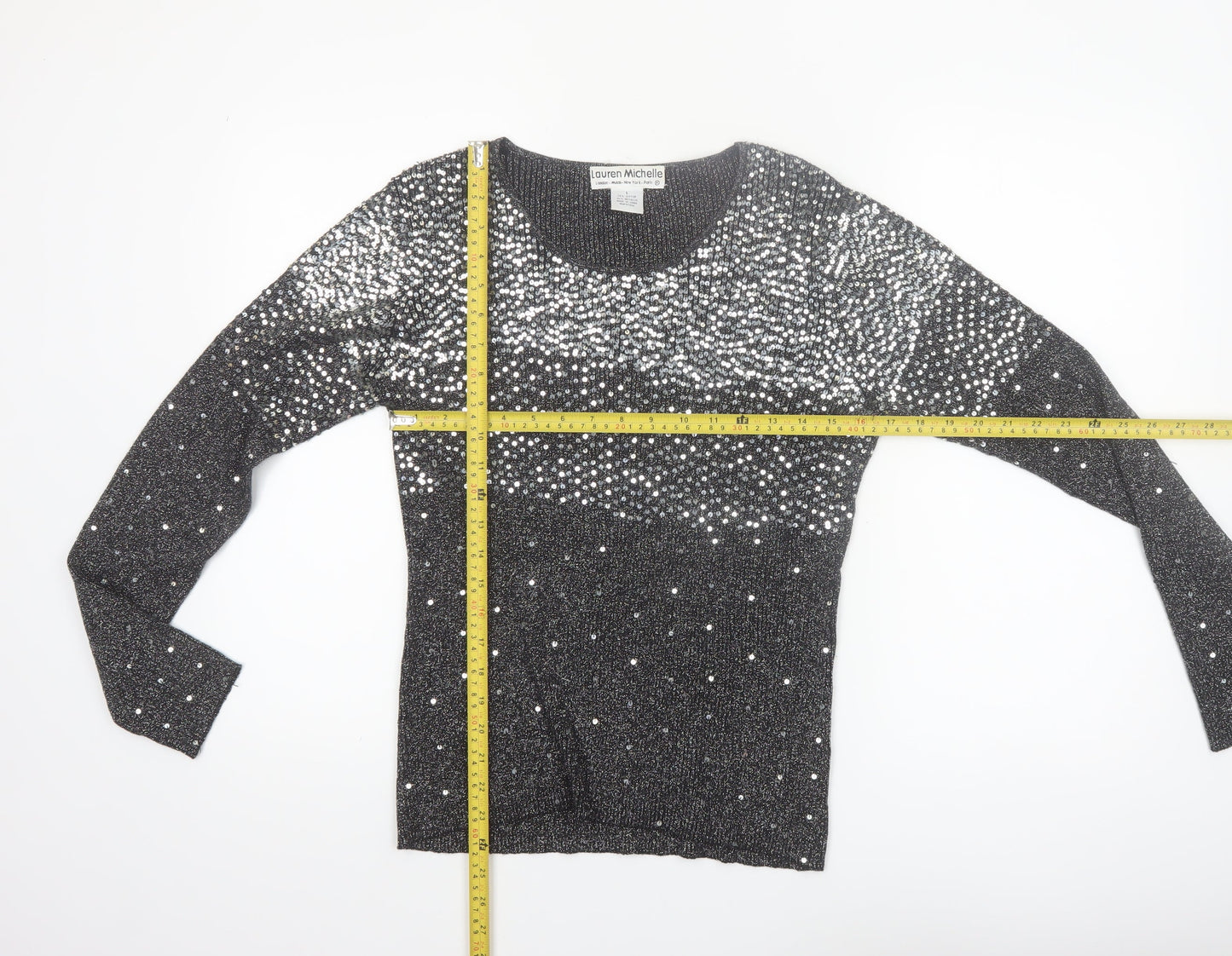 Lauren Michelle Women's Black L Sequin Knit Pullover Jumper