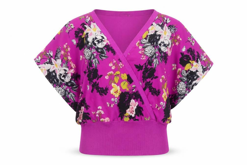 Oasis Women’s Pink Floral Wrap Blouse M Short Sleeve V-Neck