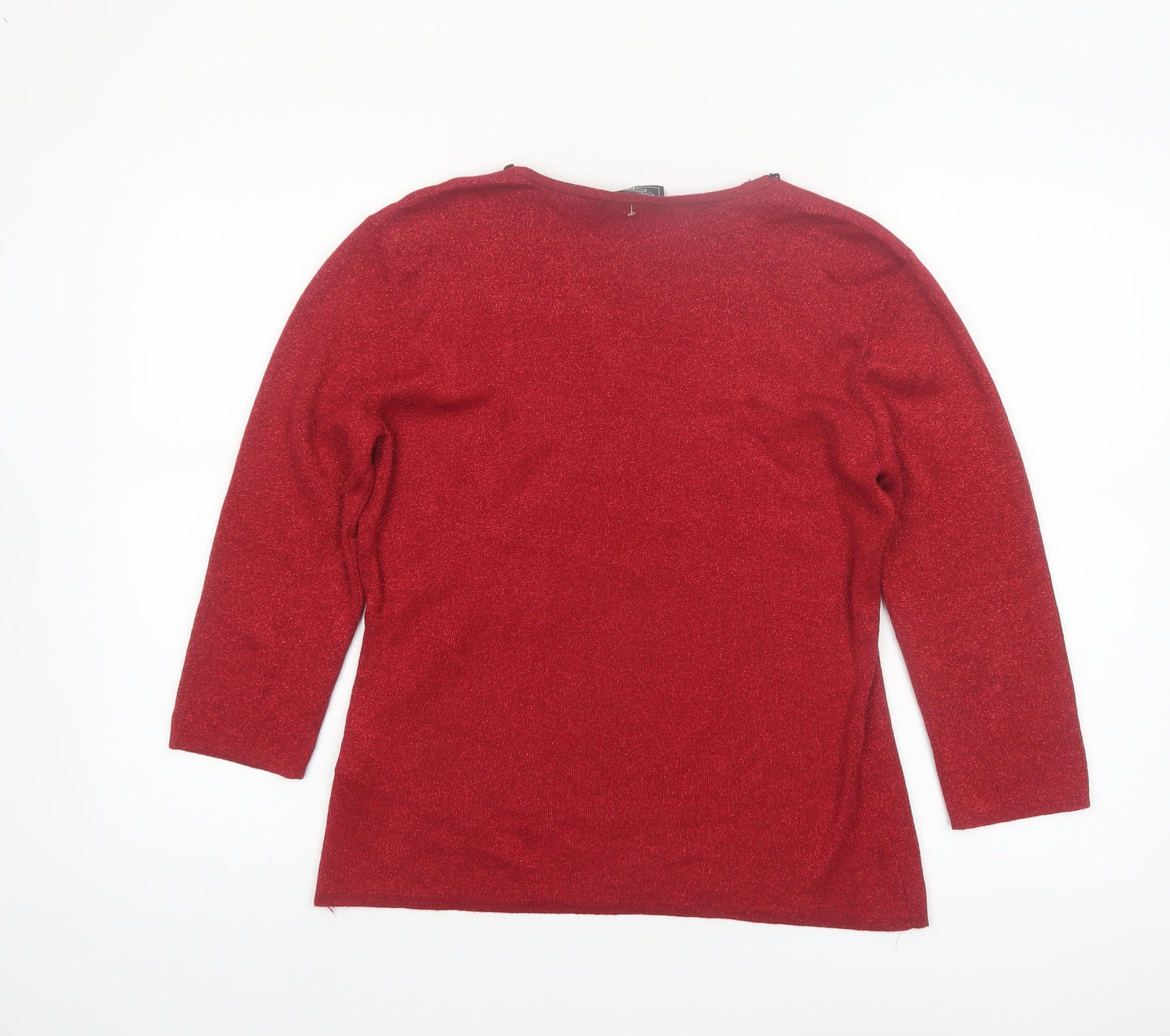 Dressbarn Women's Red Beaded V-Neck 3/4 Sleeve Pullover Jumper L