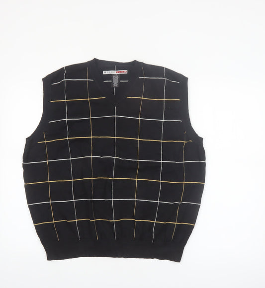 Grand Slam Men's Black Check Knit Cotton Nylon Sleeveless Vest L