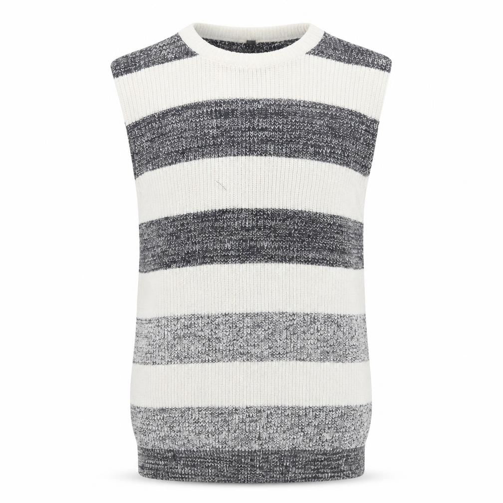 Indigo Men's Grey Striped Cotton Knit Sleeveless Vest Medium